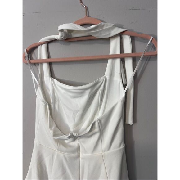 NWT Selfie Leslie Halterneck Gathered Pleat Side Knee Length Dress White - Picture 7 of 9